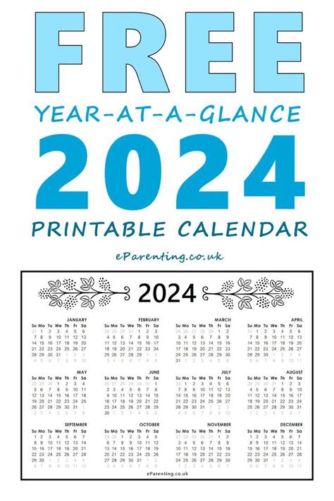 at a glance calendar 2024|year at a glance 2024 free printable.